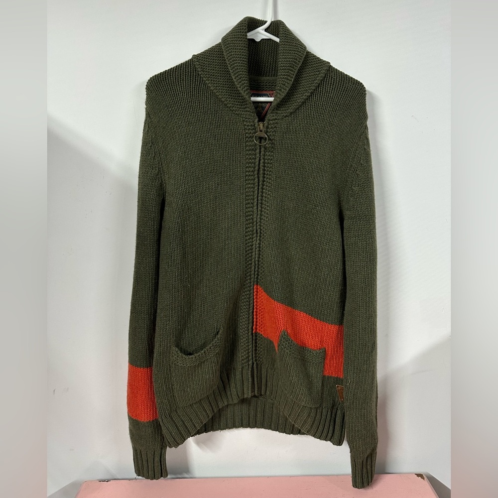 Barbour Men's Dept (B) Knit Lambswool Full Zip Jacket Sweater Size Medium Green